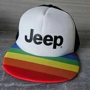 Jeep Logo Rainbow Brim Trucker Mesh Foam Hat Cap Black Snapback Colorful Pride